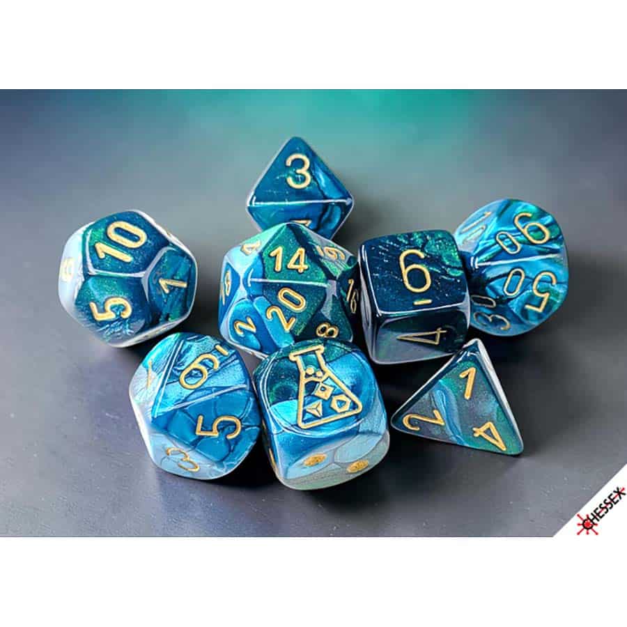 7CT LAB DICE (SERIES 10): GEMINI GREEN-TEAL WITH GOLD